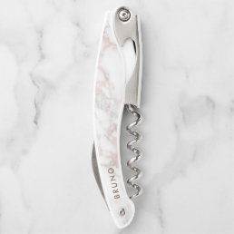 Luxury Rose-gold Marble Monogram Waiter&#39;s Corkscrew