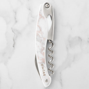 Luxury Rose-gold Marble Monogram Waiter's Corkscrew