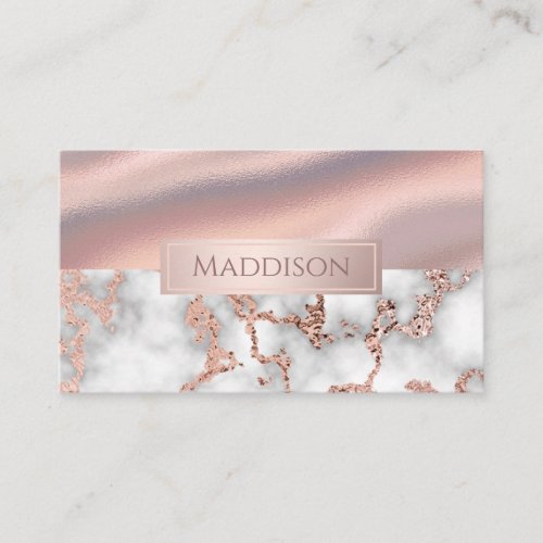 Luxury Rose Gold Marble Shimmer Foil Monogram Business Card