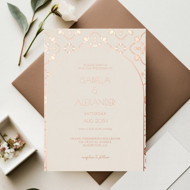 Luxury Rose Gold Mediterranean Tile Arch Wedding Foil Invitation (Creator Uploaded)