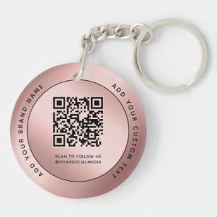 Luxury Rose Gold Metallic Logo QR code  Keychain