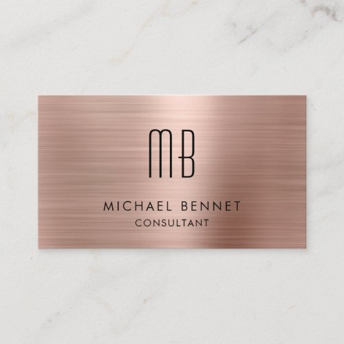Luxury Rose Gold Metallic Monogram Consultant Business Card