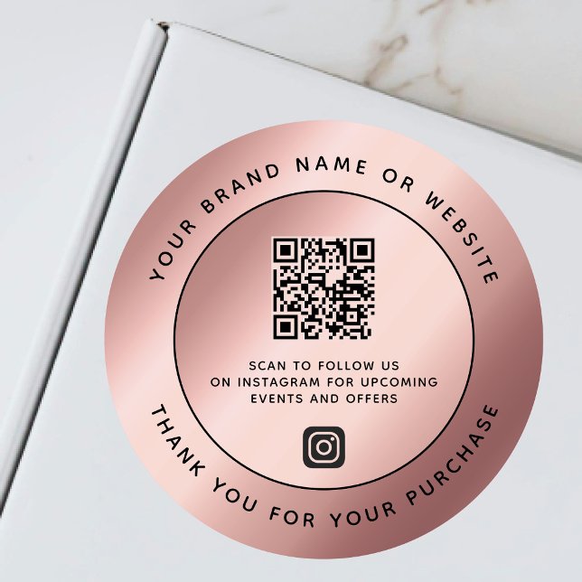Luxury Rose Gold Metallic Thank You QR Code  Classic Round Sticker (Creator Uploaded)