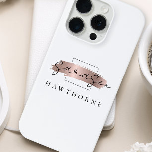 Luxury Rose Gold Monogram Elegant Brush Stroke iPhone 15 Pro Case
