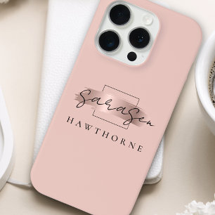 Luxury Rose Gold Monogram Elegant Brush Stroke iPhone 15 Pro Case