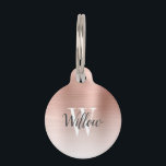 Luxury Rose Gold Ombre Brushed Metal Monogram Pet ID Tag<br><div class="desc">Treat your pet to a touch of glamour with this chic I.D. tag, featuring their name in elegant modern charcoal gray calligraphy script over a white serif monogram initial, on a background of ombre rose gold faux brushed metal. Customize the reverse with your phone number or text of your choice...</div>