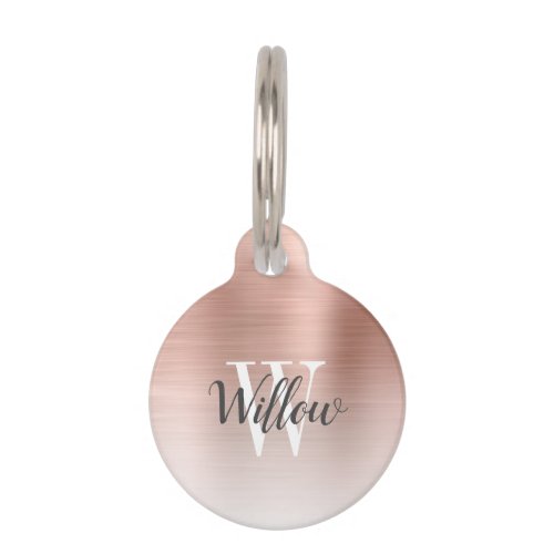 Luxury Rose Gold Ombre Brushed Metal Monogram Pet ID Tag