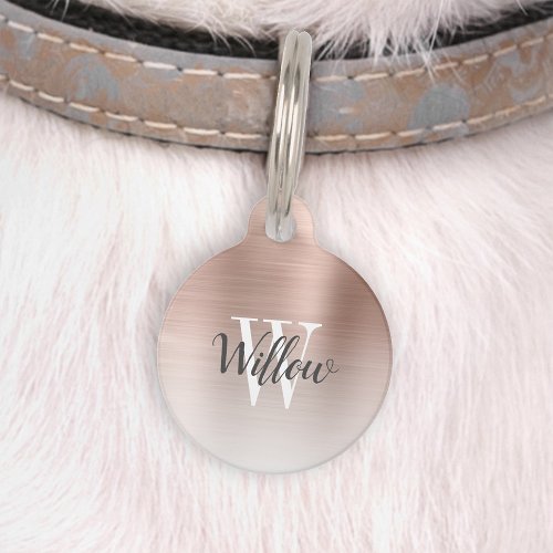 Luxury Rose Gold Ombre Brushed Metal Monogram Pet ID Tag