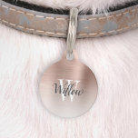 Luxury Rose Gold Ombre Brushed Metal Monogram Pet ID Tag<br><div class="desc">Treat your pet to a touch of glamour with this chic I.D. tag, featuring their name in elegant modern charcoal gray calligraphy script over a white serif monogram initial, on a background of ombre rose gold faux brushed metal. Customize the reverse with your phone number or text of your choice...</div>