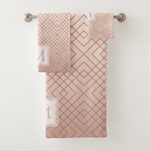 Luxury Rose Gold pattern Monogram Bath Towel Set (Insitu)