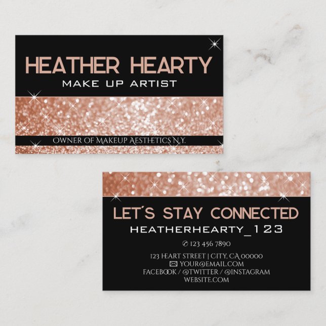 Luxury Rose Gold Peach Black Glitter Glam Glamour  Business Card (Front/Back)