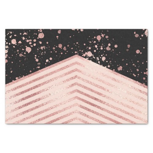Luxury Rose Gold Pink Black Chevron Paint Splatter Tissue Paper