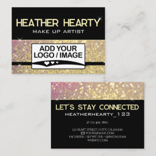 Luxury Rose Gold Pink Black Glitter Logo Template Business Card