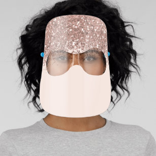 Luxury Rose Gold Pink Glitter Confetti Safety Face Shield