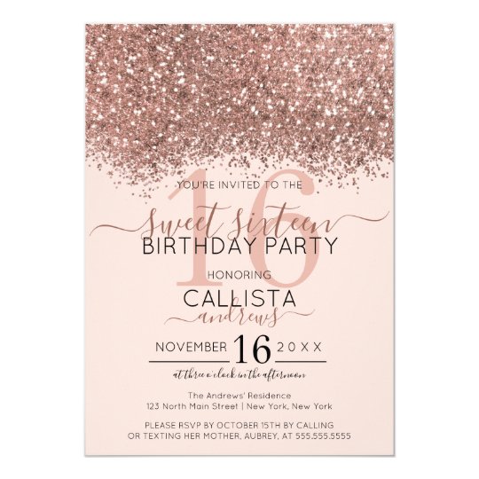 Luxury Rose Gold Pink Glitter Confetti Sweet 16 Invitation | Zazzle.com