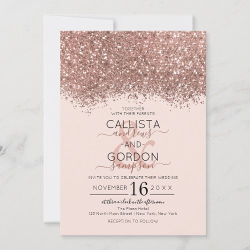 Luxury Rose Gold Pink Glitter Confetti Wedding Invitation