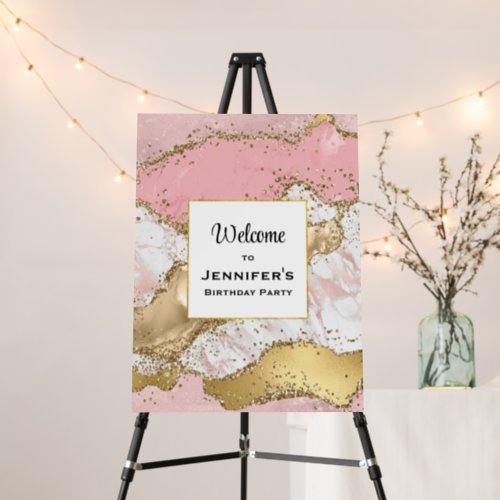 Luxury Rose Gold Pink Marble Birthday Welcome Foam Board