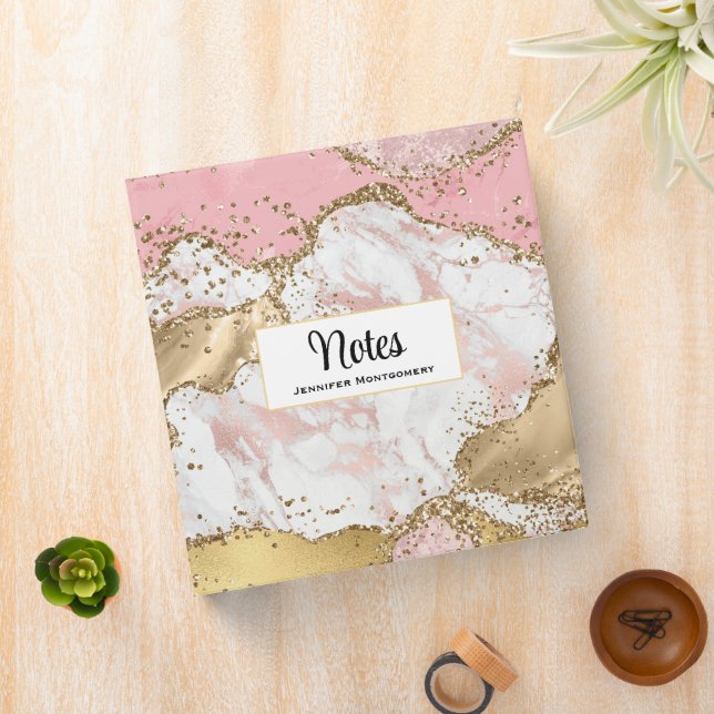 Luxury Rose Gold Pink Marble Design 3 Ring Binder (In Situ)