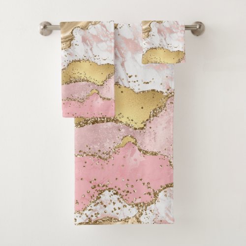 Luxury Rose Gold Pink Marble Design Bath Towel Set