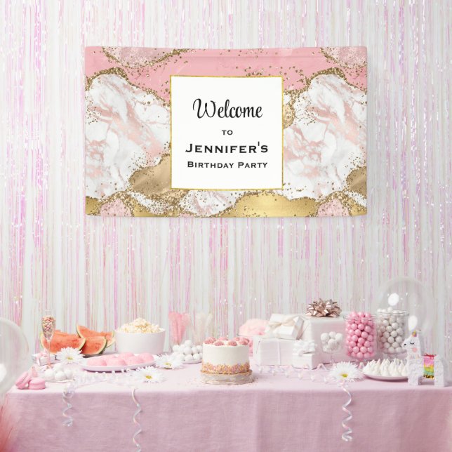 Luxury Rose Gold Pink Marble Design Birthday Banner (Party)