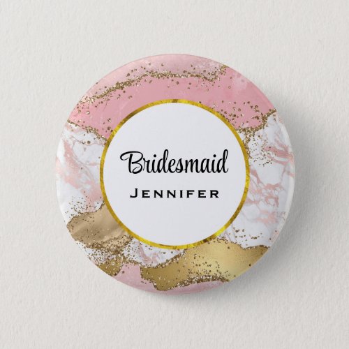 Luxury Rose Gold Pink Marble Design Bridesmaid Button