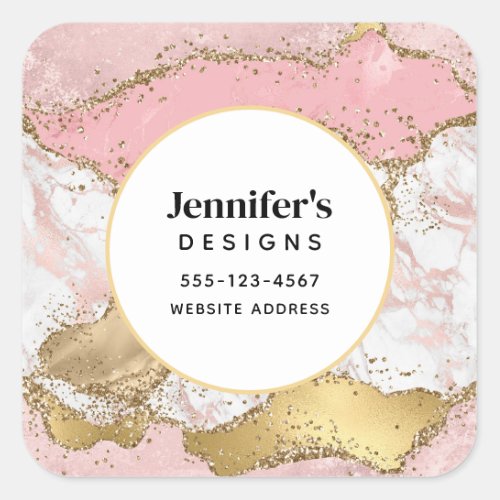 Luxury Rose Gold Pink Marble Design Business Square Sticker