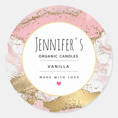 Luxury Rose Gold Pink Marble Design Candle Craft Classic Round Sticker