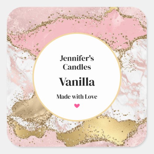 Luxury Rose Gold Pink Marble Design Candle Craft Square Sticker