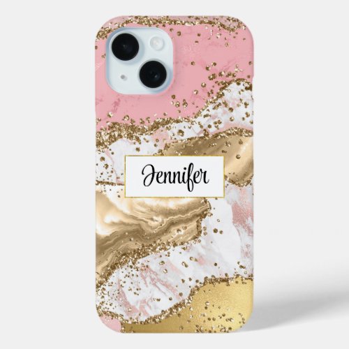 Luxury Rose Gold Pink Marble Design iPhone 15 Case