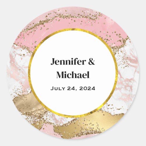 Luxury Rose Gold Pink Marble Design Event Date Classic Round Sticker