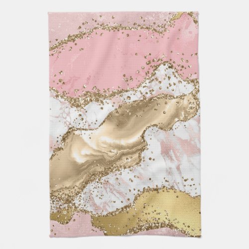 Luxury Rose Gold Pink Marble Design Kitchen Towel