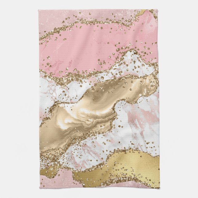 Luxury Rose Gold Pink Marble Design Kitchen Towel (Vertical)