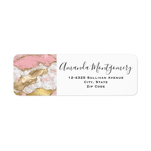 Luxury Rose Gold Pink Marble Design Label (Front)