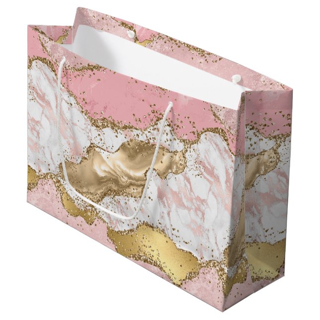 Luxury Rose Gold Pink Marble Design Large Gift Bag (Front Angled)
