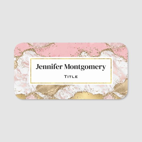 Luxury Rose Gold Pink Marble Design Name Tag