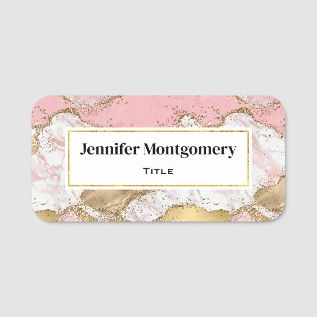 Luxury Rose Gold Pink Marble Design Name Tag (Front)