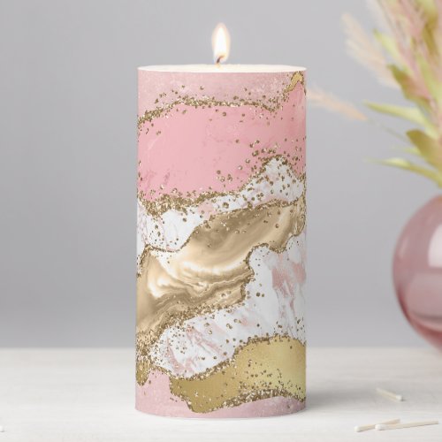 Luxury Rose Gold Pink Marble Design Pillar Candle