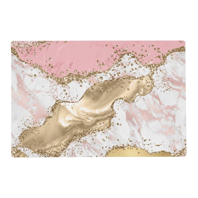 Luxury Rose Gold Pink Marble Design Placemat (Front)
