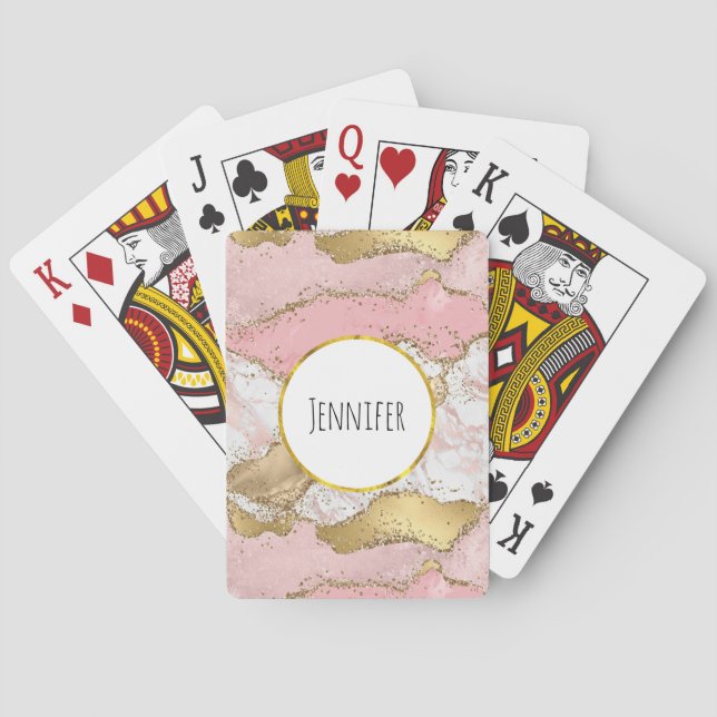 Luxury Rose Gold Pink Marble Design Poker Cards (Back)
