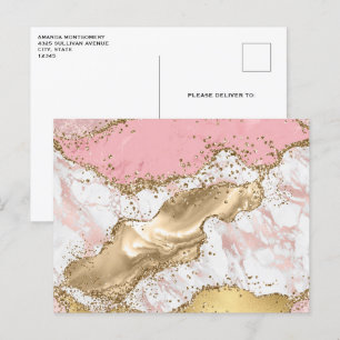 Luxury Rose Gold Pink Marble Design Postcard