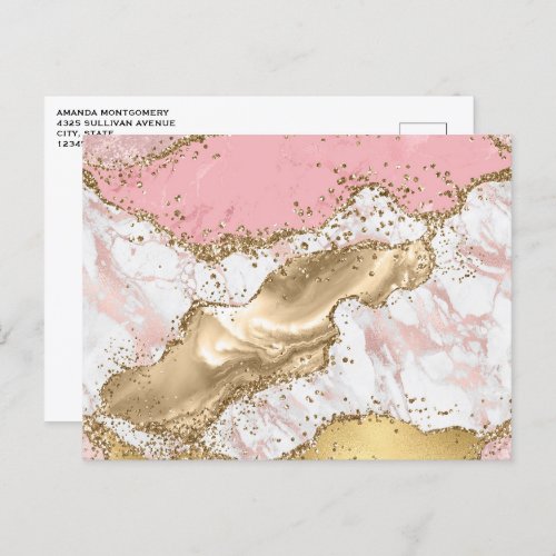 Luxury Rose Gold Pink Marble Design Postcard