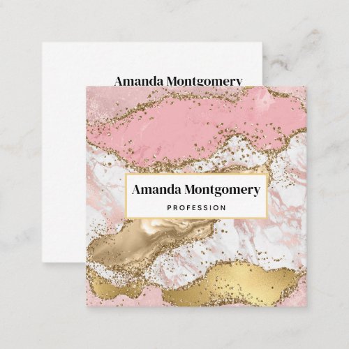 Luxury Rose Gold Pink Marble Design Square Business Card