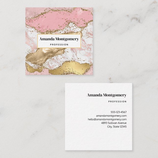 Luxury Rose Gold Pink Marble Design Square Business Card (Front/Back)