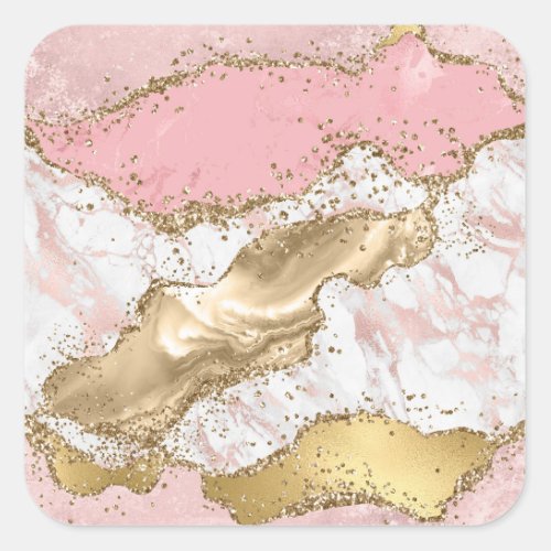 Luxury Rose Gold Pink Marble Design Square Sticker