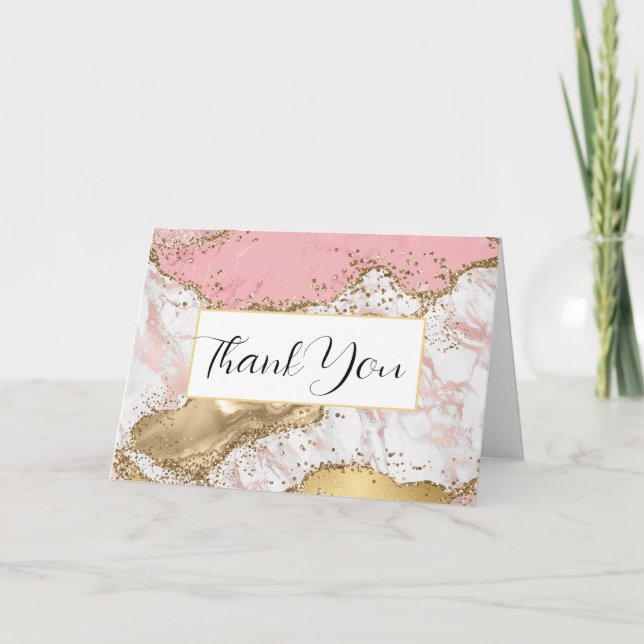 Luxury Rose Gold Pink Marble Design Thank You Card (Front)