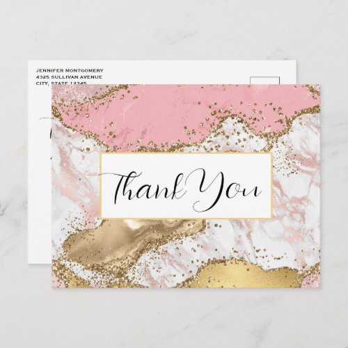 Luxury Rose Gold Pink Marble Design Thank You Postcard