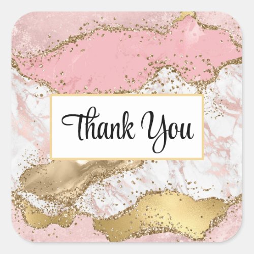 Luxury Rose Gold Pink Marble Design Thank You Square Sticker