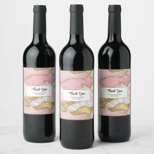 Luxury Rose Gold Pink Marble Design Thank You Wine Label