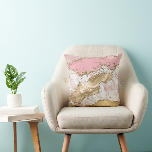 Luxury Rose Gold Pink Marble Design Throw Pillow (Chair)