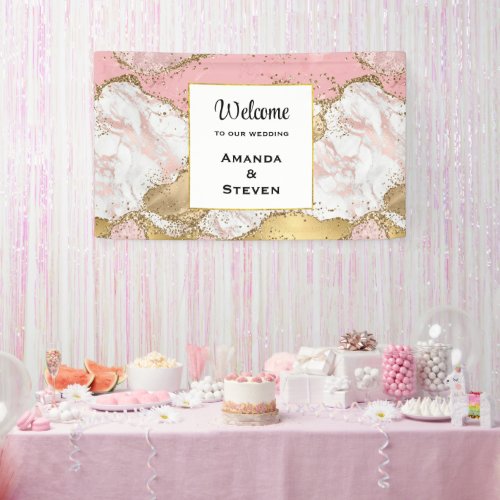 Luxury Rose Gold Pink Marble Design Wedding Banner